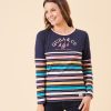 Quba & Co Kristin Multicoloured Striped Quba And Co Logo Long Sleeve T-Shirt New