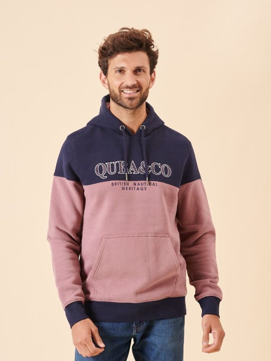 Quba & Co Dottero Colour Block Navy And Pink Quba And Co Logo Hoodie Best