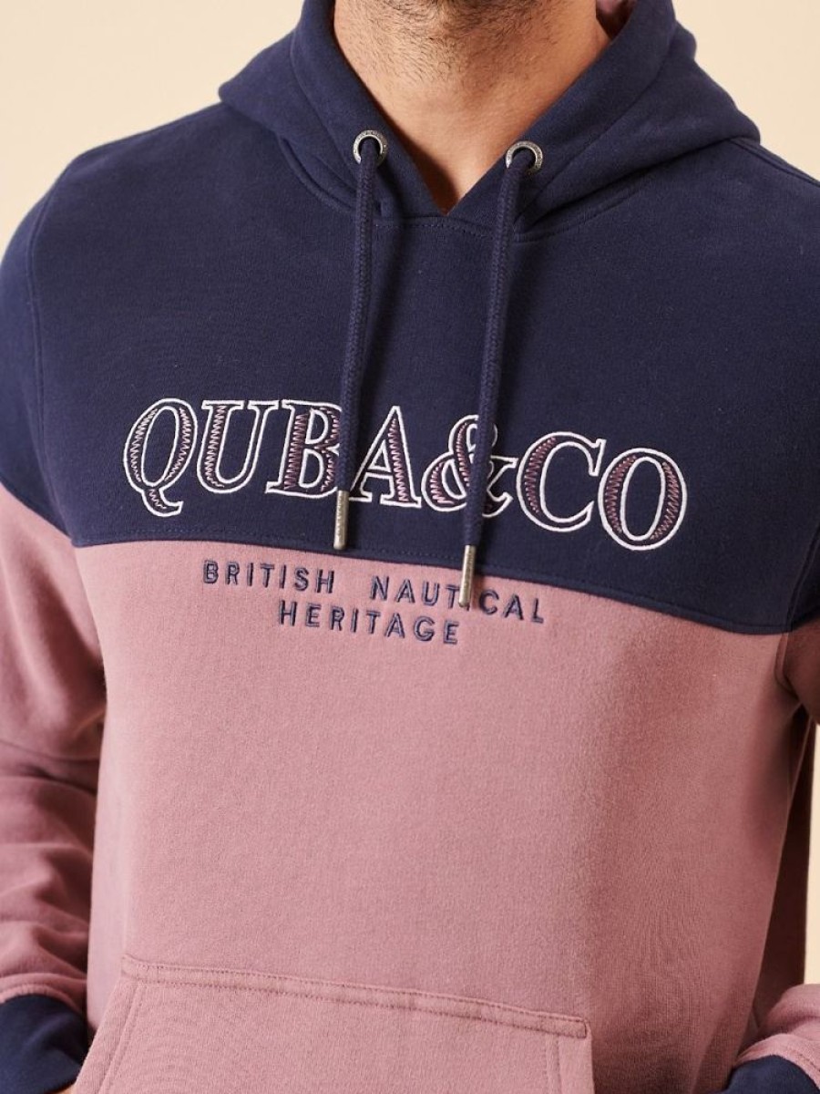 Quba & Co Dottero Colour Block Navy And Pink Quba And Co Logo Hoodie Best