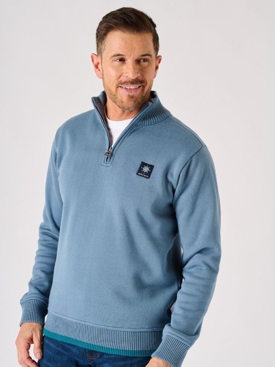 Quba & Co Slate Blue Lifestyle Windproof Zip Neck Jumper -Koltro Hot