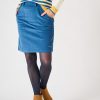 Quba & Co Blue Cotton Rich Cord A Line Skirt - Rosefinch Best