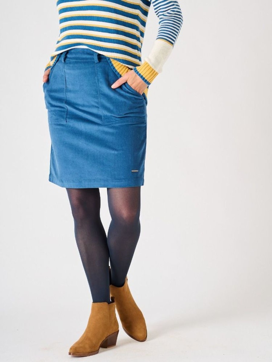 Quba & Co Blue Cotton Rich Cord A Line Skirt - Rosefinch Best