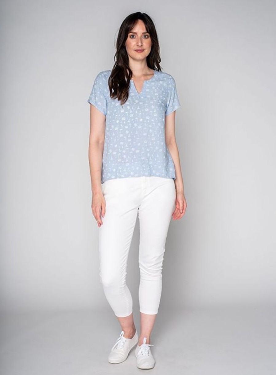 Quba & Co Gracie Island Design Print Top - Sky Blue Wholesale