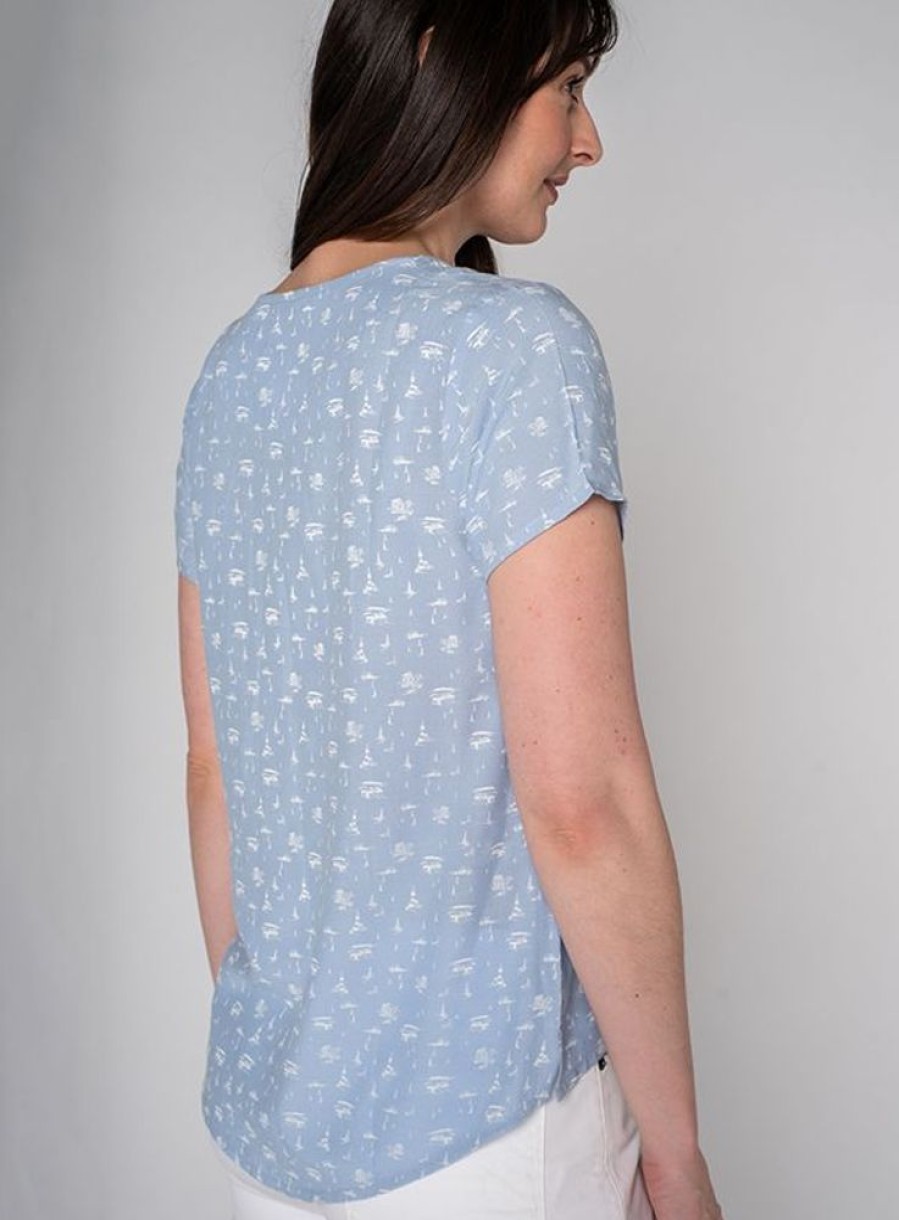 Quba & Co Gracie Island Design Print Top - Sky Blue Wholesale