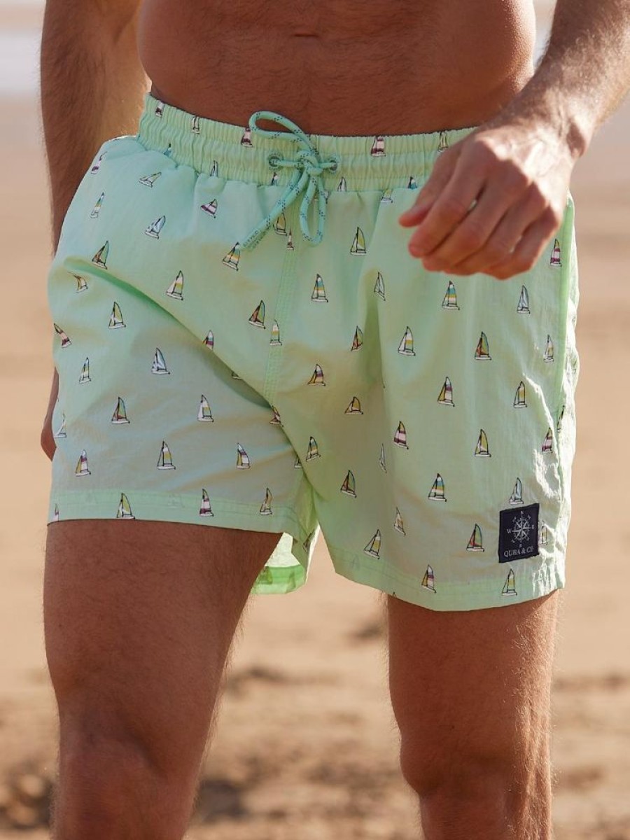 Quba & Co Kynance Mint Green Boat Design Swim Shorts Wholesale