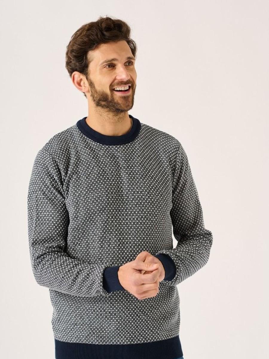 Quba & Co Exmoor Navy And White Knitted Crew Neck Jumper Clearance