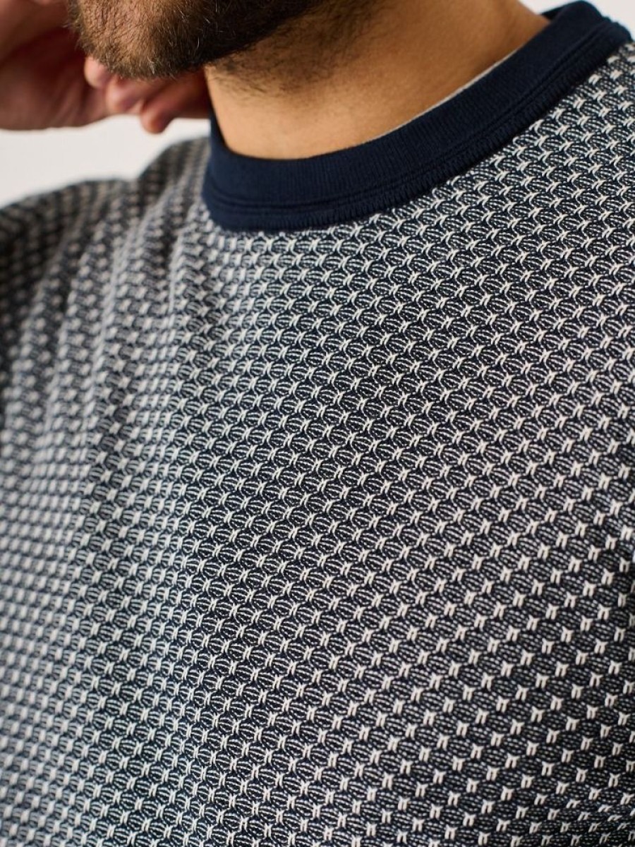 Quba & Co Exmoor Navy And White Knitted Crew Neck Jumper Clearance