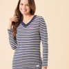 Quba & Co Rono V-Neck Navy And White Striped Long Sleeve T-Shirt Hot