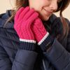 Quba & Co Pink Striped Cable Knit Gloves New