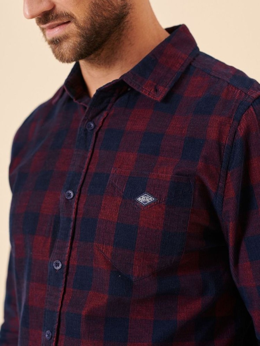 Quba & Co Trogen Navy And Red Corduroy Shirt Online