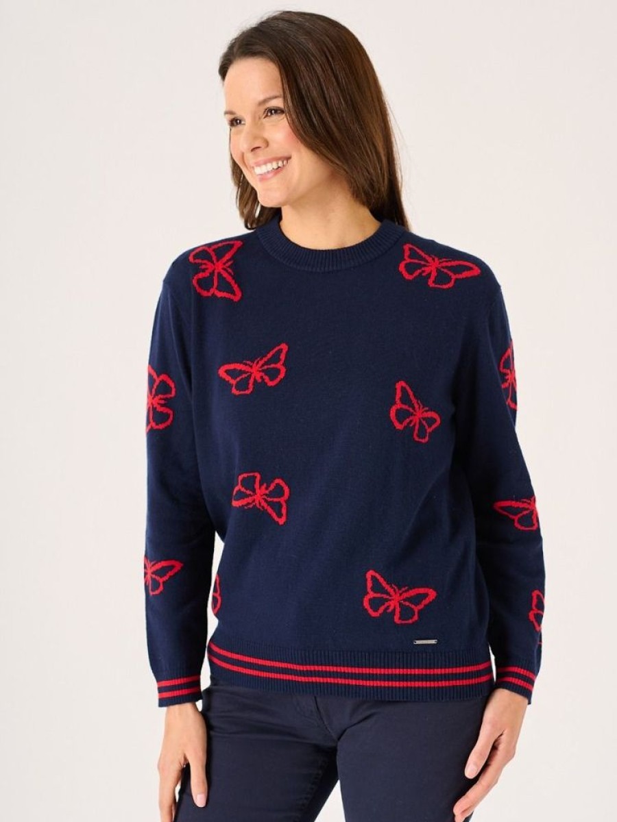 Quba & Co Itchen Navy And Red Butterfly Design Jumper Wholesale