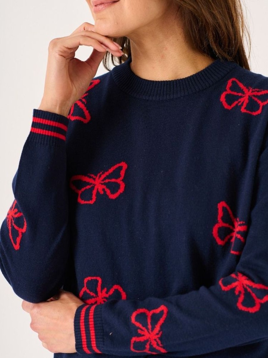 Quba & Co Itchen Navy And Red Butterfly Design Jumper Wholesale