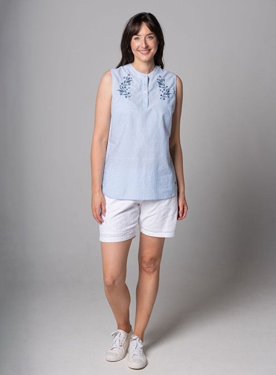 Quba & Co Layla Sleeveless Leaf Design Shirt - Sky Blue Wholesale