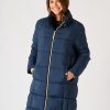 Quba & Co Navy Longline Contrast Zip Padded Jacket -Orebro Wholesale