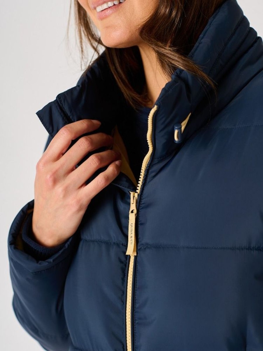 Quba & Co Navy Longline Contrast Zip Padded Jacket -Orebro Wholesale