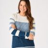 Quba & Co Blue And White Textured Knit Striped Jumper - Sandpiper Hot