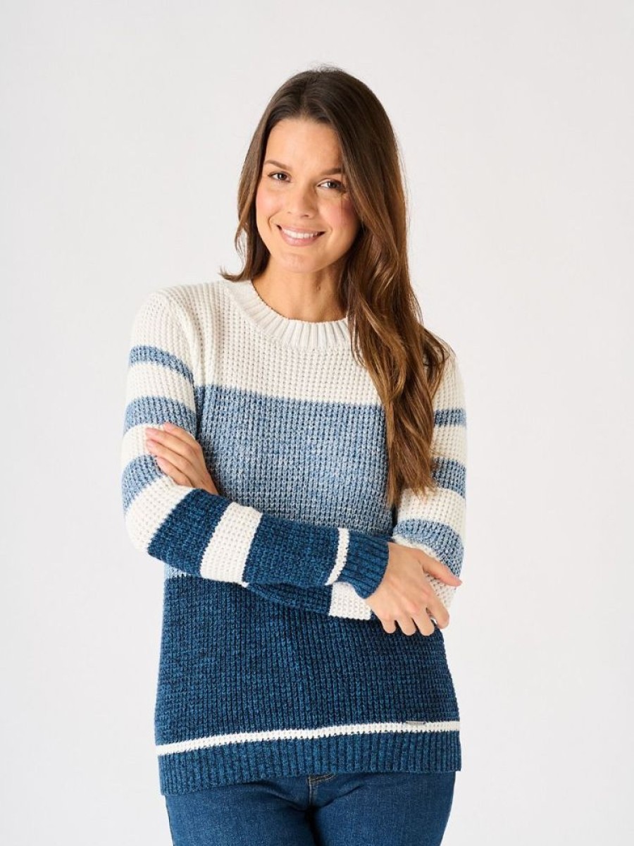 Quba & Co Blue And White Textured Knit Striped Jumper - Sandpiper Hot