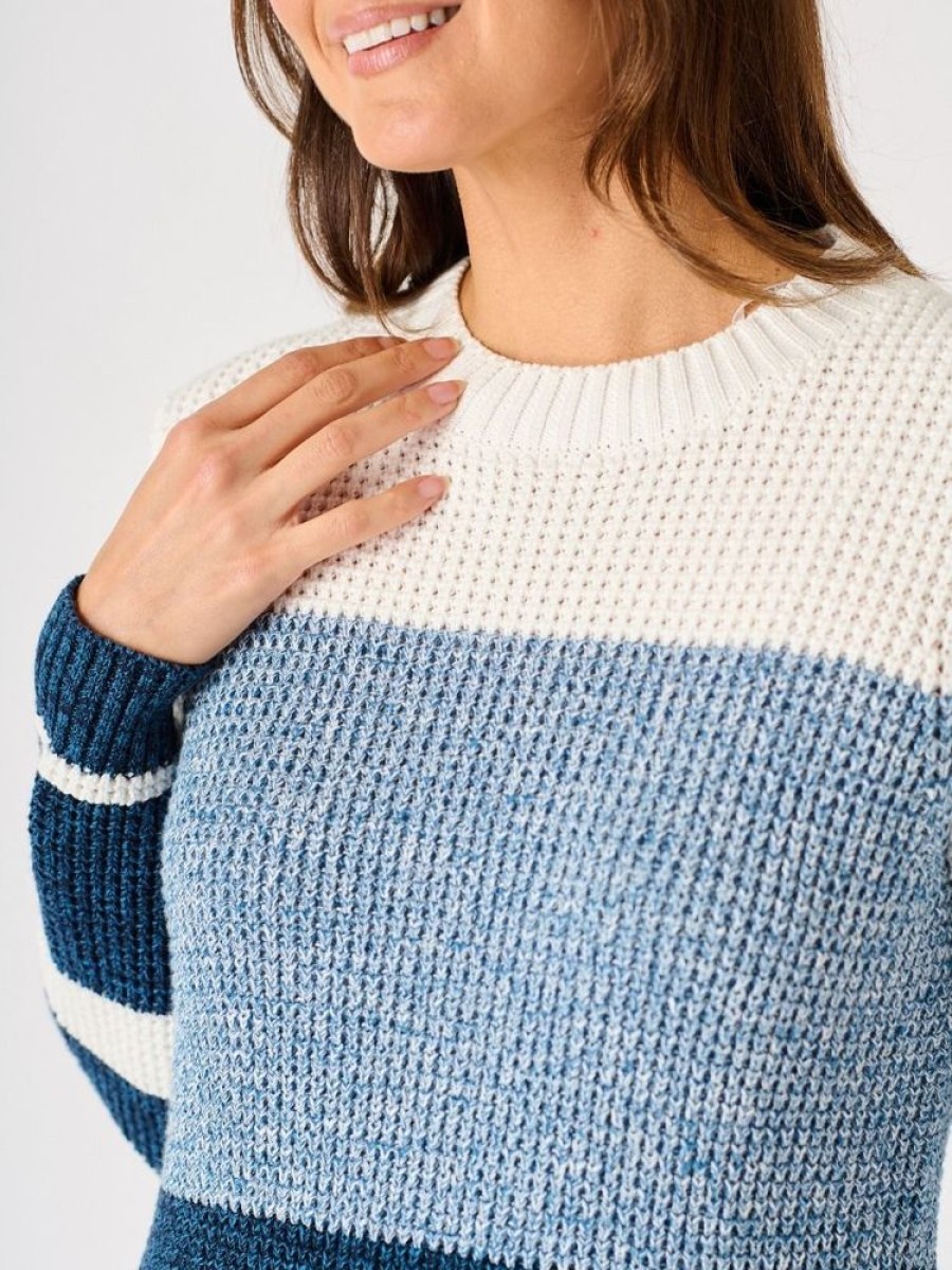 Quba & Co Blue And White Textured Knit Striped Jumper - Sandpiper Hot