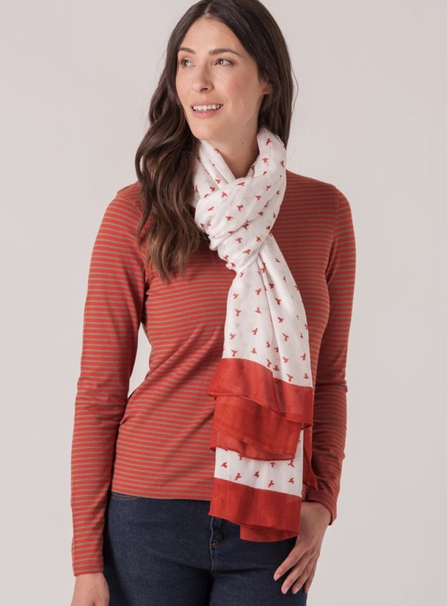 Quba & Co Kristi Woven Printed Scarf - Orange/White Online