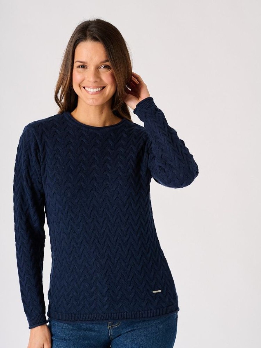 Quba & Co Navy Textured Cotton Knit Jumper -Crane Best