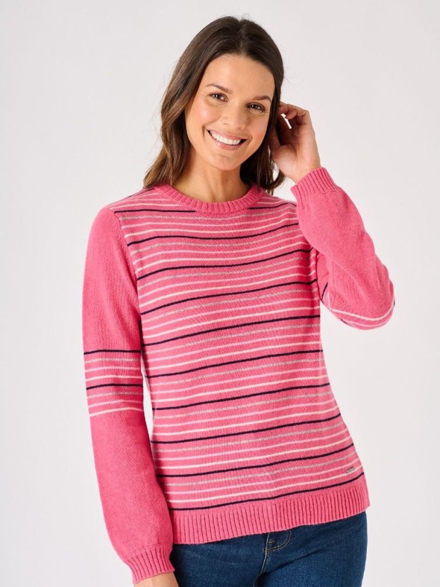 Quba & Co Pink And Multicoloured Mock Button Back Knitted Jumper - Kilder Online