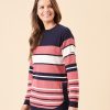 Quba & Co Viken Curved Hem Navy Pink And White Striped Jumper Clearance