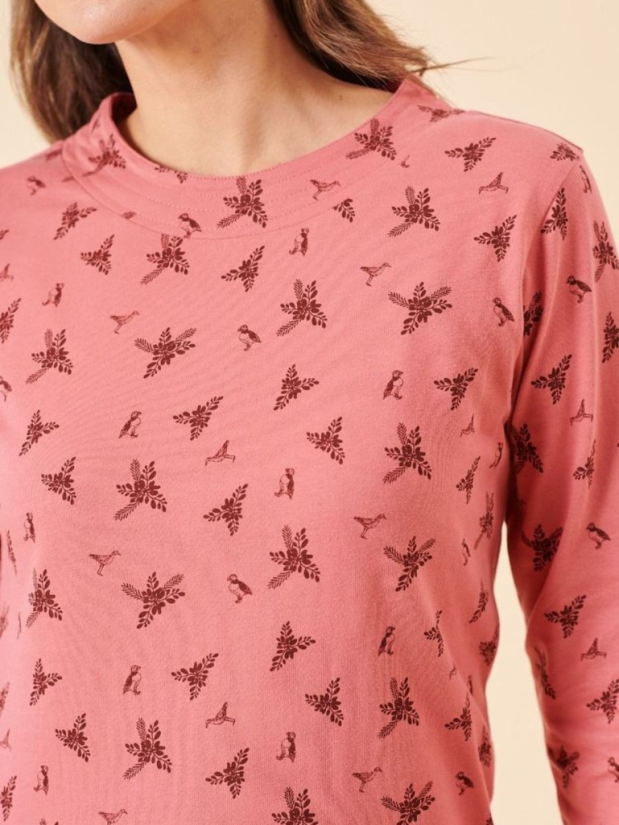 Quba & Co Norr Long Sleeve Red Leaf And Bird Design T-Shirt Hot