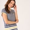 Quba & Co Marron Navy White And Yellow Striped T-Shirt Clearance