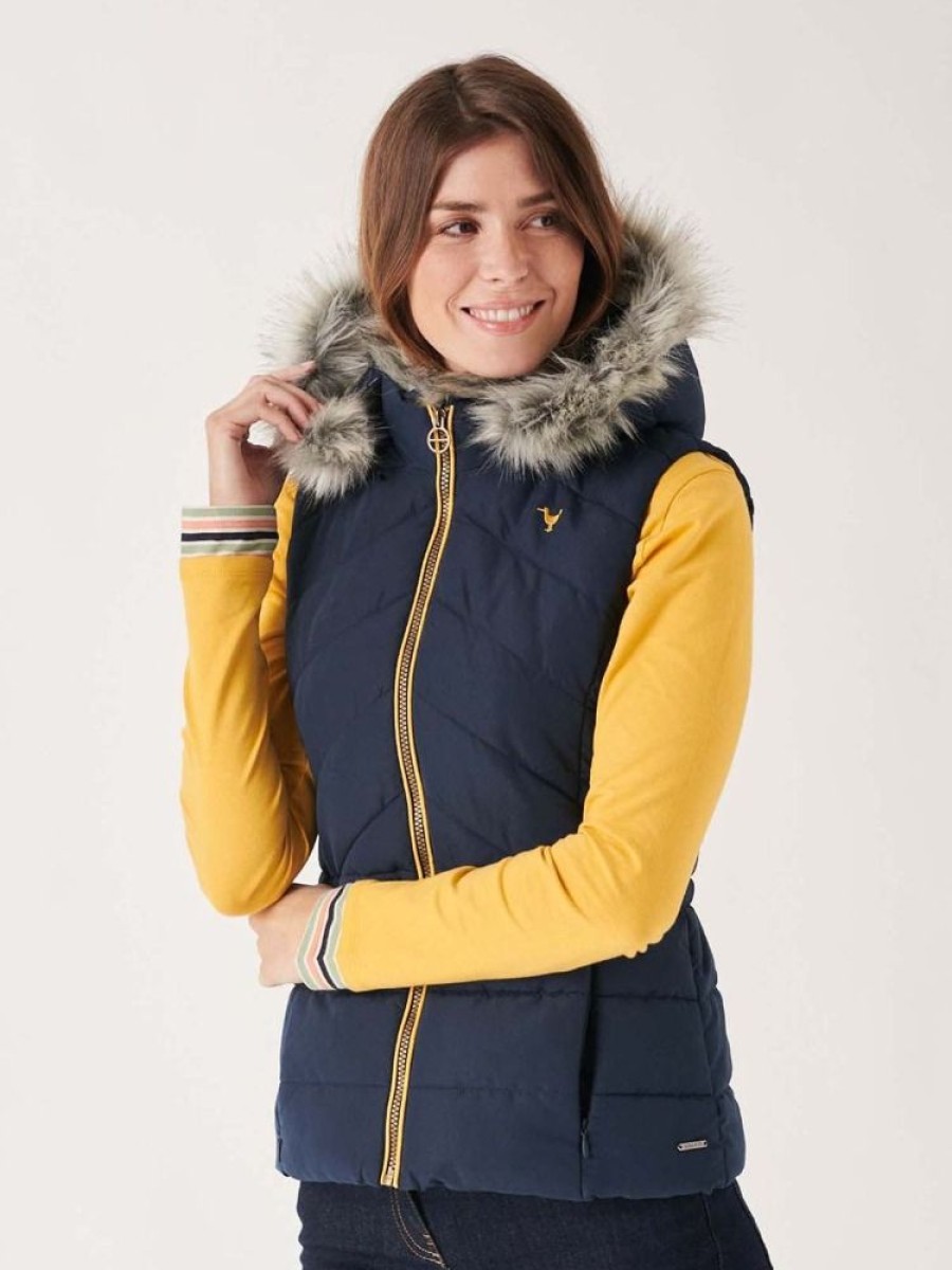 Quba & Co Neston Faux Fur Hood Gilet Navy Hot