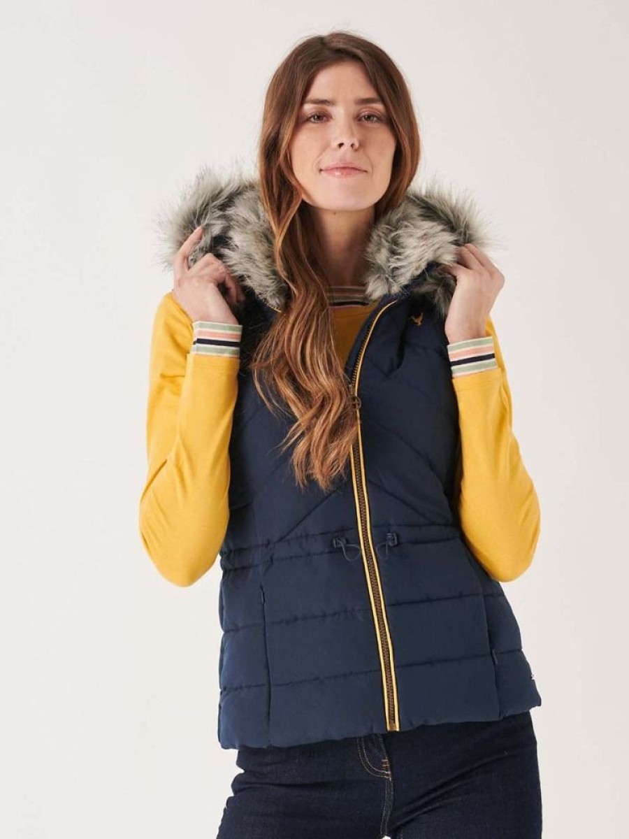 Quba & Co Neston Faux Fur Hood Gilet Navy Hot