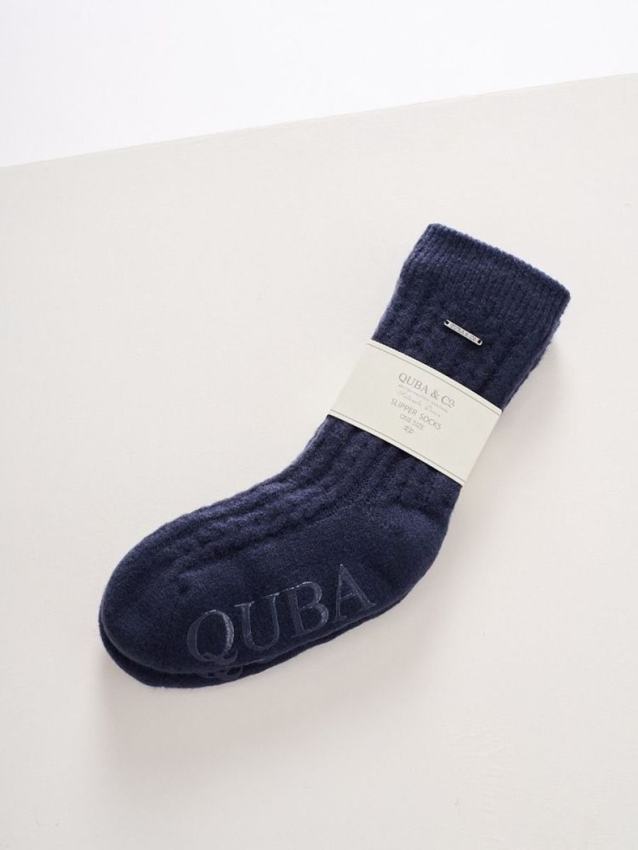 Quba & Co Navy Knitted Ladies Slipper Socks - Pelican Online