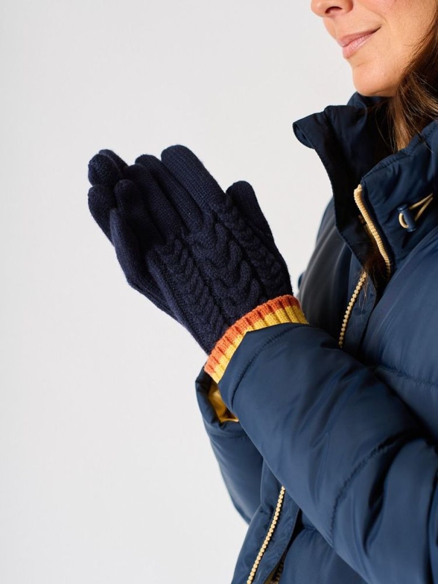 Quba & Co Navy And Ochre Cable Knitted Gloves - Skoma Wholesale