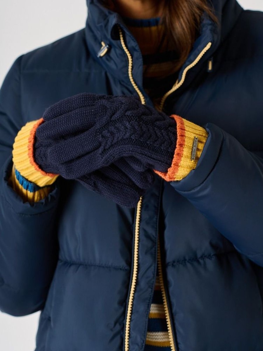 Quba & Co Navy And Ochre Cable Knitted Gloves - Skoma Wholesale