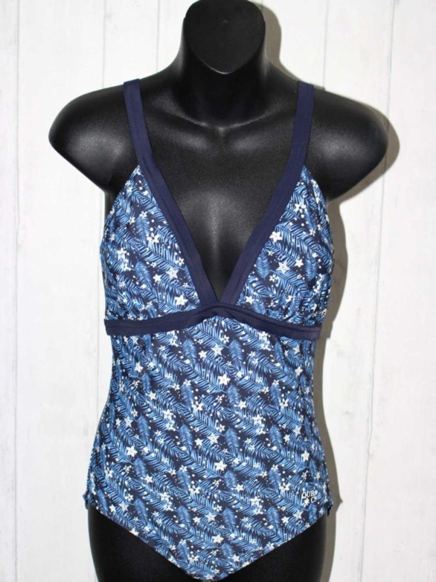 Quba & Co Keery Tropical Blue And White Leaf And Flower One Piece Swimsuit Wholesale